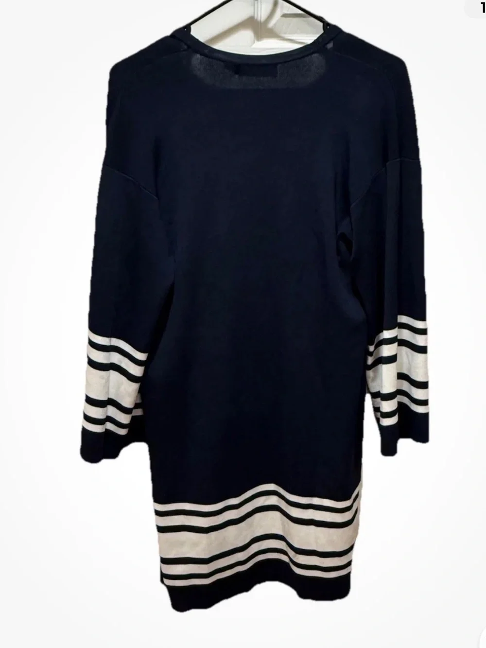 Lauren Ralph Lauren Open Cardigan Long SM Navy White Stripe Solid NWT MSRP $225 - Picture 13 of 15